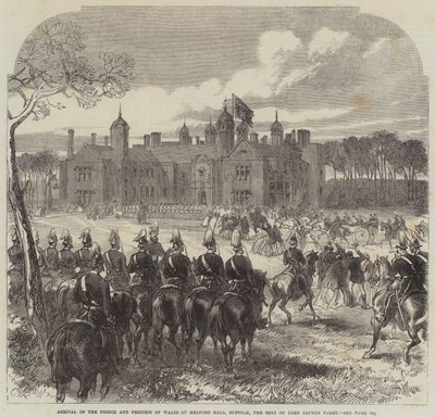 Przybycie księcia i księżnej Walii do Melford Hall w Suffolk, siedziby lorda Alfreda Pageta autorstwa Sir John Charles Robinson