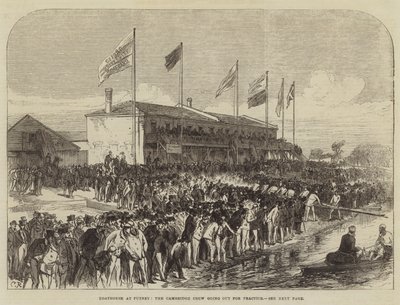 Boathouse w Putney, załoga z Cambridge wyrusza na trening autorstwa Sir John Charles Robinson