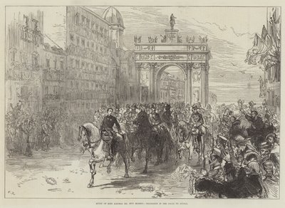 Wjazd króla Alfonsa XII do Madrytu, procesja na Calle de Alcala autorstwa Sir John Charles Robinson