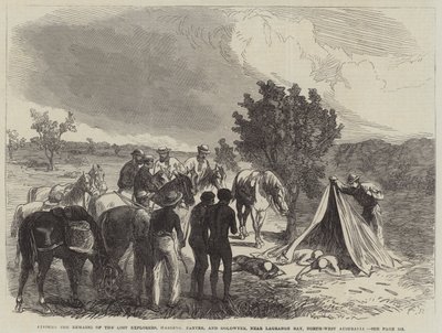 Odnalezienie szczątków zaginionych odkrywców, Hardinga, Pantera i Goldwyera, w pobliżu zatoki Lagrange w północno-zachodniej Australii autorstwa Sir John Charles Robinson