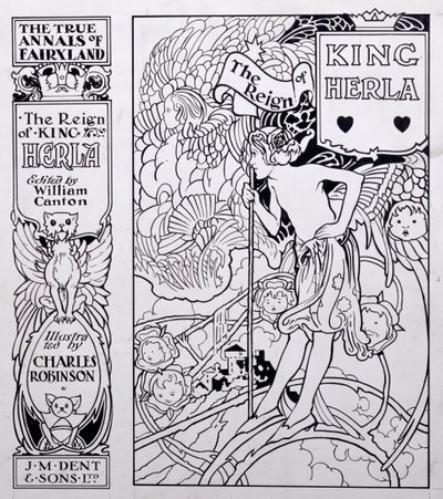 Ilustracja na okładce do Prawdziwych Roczników Krainy Bajek, Panowanie króla Herli, pod redakcją Williama Cantona, wydanej w 1900 r. autorstwa Charles Robinson