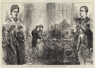Ślub hrabiego Rosebery z panną Hannah Rothschild, ceremonia cywilna autorstwa Sir John Charles Robinson