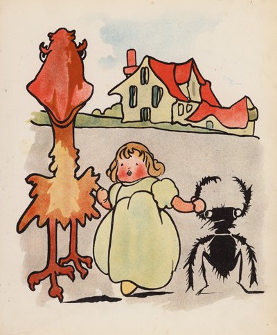 Nonsens: dziecko, ptak i żuk na spacerze (kolorowa litografia) autorstwa Charles Robinson