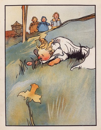 Nonsens: Dziecko skubiące trawę (kolorowa litografia) autorstwa Charles Robinson