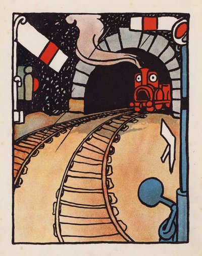 Nonsens: Silnik boi się wyjść w deszczu (kolorowa litografia) autorstwa Charles Robinson