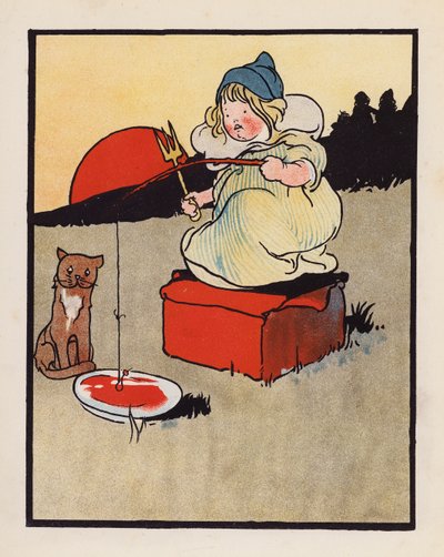Nonsens: Niemowlę łowi ryby w naczyniu (kolorowa litografia) autorstwa Charles Robinson