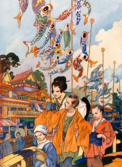 Święto flag w Japonii (kolorowa litografia) autorstwa Charles Robinson