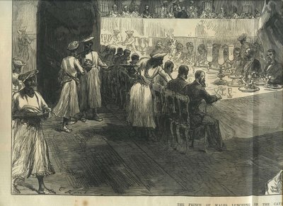 Książę Walii podczas lunchu w jaskiniach Elephanta autorstwa Charles Robinson