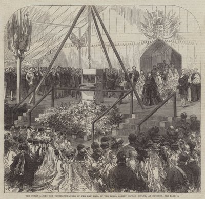 Królowa kładzie kamień węgielny pod nową salę azylu Royal Albert Orphan Asylum w Bagshot autorstwa Sir John Charles Robinson