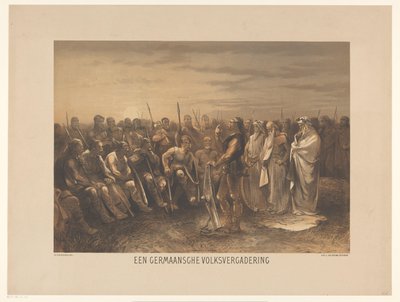 Zgromadzenie germańskie Zgromadzenie Ludu Germańskiego (tytuł na obiekcie) Seria dwudziestu czterech krajowych tablic historycznych, dla szkoły i domu (tytuł serii) autorstwa Charles Rochussen