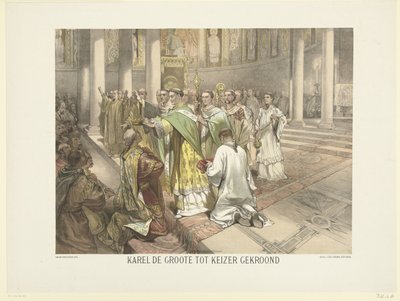 Karol Wielki koronowany na cesarza, 800 Karol Wielki koronowany na cesarza (tytuł na obiekcie) Seria 24 holenderskich tablic historycznych dla szkoły i domu (tytuł serii) autorstwa Charles Rochussen