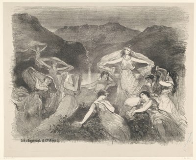 Scena z baletu Zélie lub magiczna zasłona Zapowiedzi baletów i spektakli wystawianych w Teatrze Miejskim w Amsterdamie (tytuł serii) autorstwa Charles Rochussen