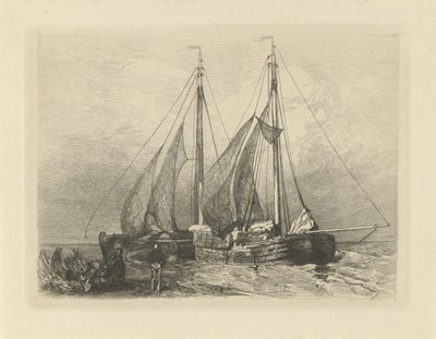 Żaglowce na plaży autorstwa Charles Rochussen