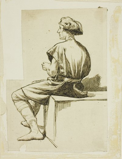 Siedzący mężczyzna w tunice autorstwa Charles Samuel Keene
