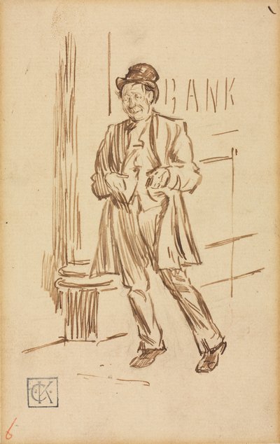 Studium pijanego mężczyzny przechodzącego obok banku autorstwa Charles Samuel Keene