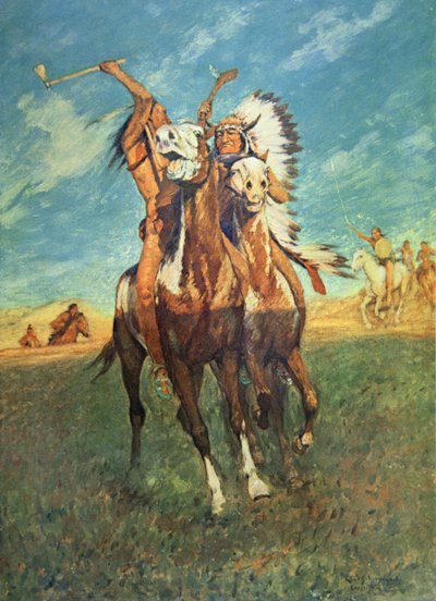 Walka do mety (akwarela na papierze) autorstwa Charles Schreyvogel
