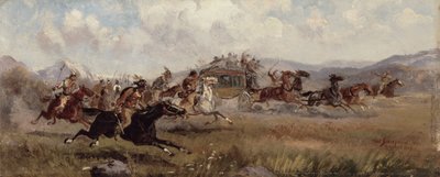Sioux atakuje dyliżans, 1909 autorstwa Charles Schreyvogel