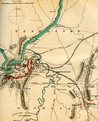 Mapa Chattanooga i jej obron, Tennessee, 1862-1867. autorstwa Charles Sholl