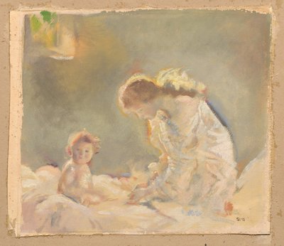 Kult dziecka, ok. 1926 (olej na papierze z grafitem) autorstwa Charles Sims