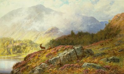 Jeleń w góralskim krajobrazie (olej na płótnie) autorstwa Charles Stuart