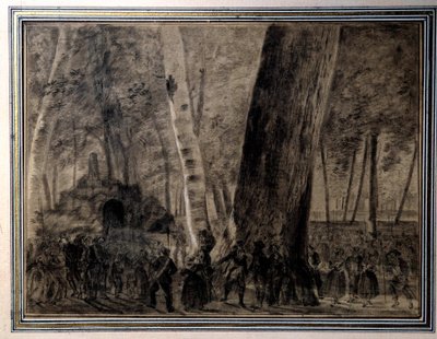 Rewolucja Francuska: „”Ciało Jean-Paul Marat (1743-1793) pochowane w ogrodzie Cordelierów”” Rysunek Charlesa Thevenina (1764-1838) 1793 Wersal, Musee Lambinet autorstwa Charles Thevenin