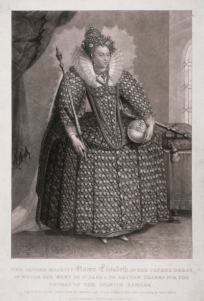 Królowa Elżbieta I trzymająca berło i kulę, 1868 autorstwa Charles Turner
