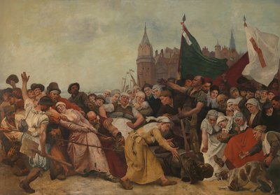 Rozbita statua księcia Alvy ciągnięta po ulicach autorstwa Charles Verlat