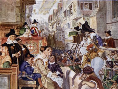 Żołnierze londyńscy zamierzają walczyć po stronie parlamentarzystów przeciwko królowi Karolowi I w angielskiej wojnie domowej (kolor lito) autorstwa Charles West (after) Cope