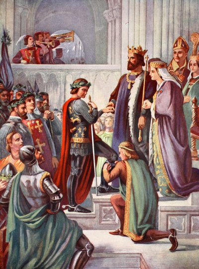 Inwestytura Edwarda Czarnego Księcia jako Rycerza Podwiązki autorstwa Charles West (after) Cope