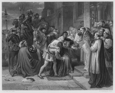 Wolsey w Leicester Abbey, ze zdjęcia w Royal Collection (rycina) autorstwa Charles West (after) Cope