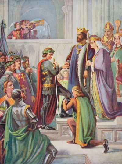 Inwestytura Czarnego Księcia (1330-76) jako Rycerz Podwiązki, ilustracja z „Hutchinson