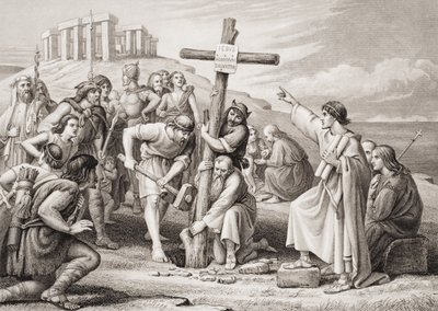 Pierwsze głoszenie chrześcijaństwa w Wielkiej Brytanii, z „Ilustracji historii angielskiej i szkockiej” tomu I autorstwa Charles West Cope