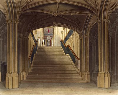 A Staircase, Windsor Castle, z "Royal Residences", rytowane przez W. J. Bennett, opublikowane przez William Henry Pyne (1769-1843), 1818 (akwatinta) autorstwa Charles Wild