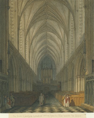 Wnętrze katedry w Lichfield - Chór: akwarela, ndc 1813] (obraz) autorstwa Charles Wild