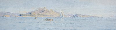 Słoneczny dzień u wybrzeży, Villefranche sur Mer, ok.1885 (położony olej na płótnie) autorstwa Charles William Wyllie
