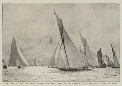 Pierwszy wyścig Royal Thames Yacht Club, Iverna, Meteor i Maid Marian w Home autorstwa Charles William Wyllie