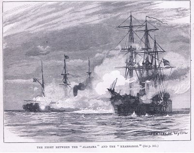 Walka między „Alaramą” a „Kearsarge” autorstwa Charles William Wyllie