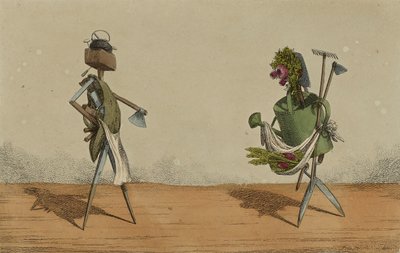 Animowane narzędzia, płyta 2, Dedykowane stolarzom i ogrodnikom z Wielkiej Brytanii, ok. 1811 (akwaforta ręcznie kolorowana) autorstwa Charles Williams