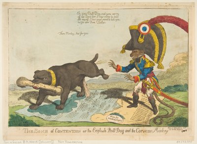Kość niezgody lub angielski Bull Dog i korsykańska małpa, 14 czerwca 1803 r. autorstwa Charles Williams