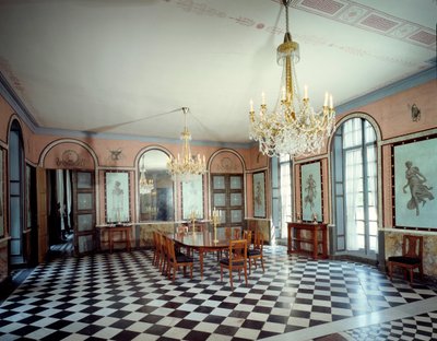 Widok na jadalnię zamku Malmaison, rezydencję cesarza Napoleona I (1769-1821), dekorację wykonał Charles Percier (1764-1838) i Pierre Francois Leonard Fontaine (1762-1853) 1800 Rueil Malmaison, musee du chateau autorstwa Charles and Fontaine Pierre Percier
