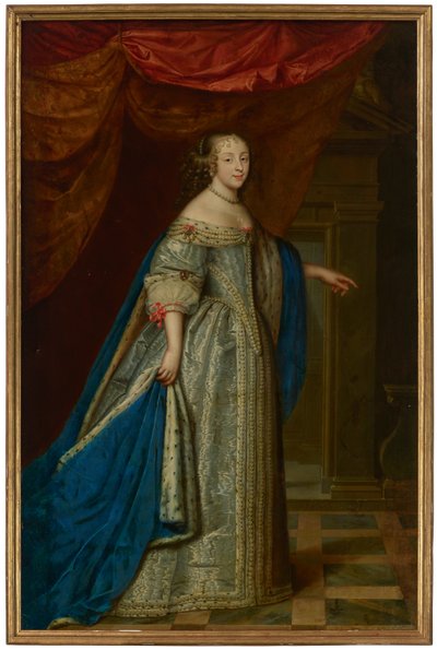 Portret kobiety, pełnej długości, tradycyjnie identyfikowanej jako Henrietta Maria, królowa Anglii autorstwa Charles and Henri (1603 77) Beaubrun