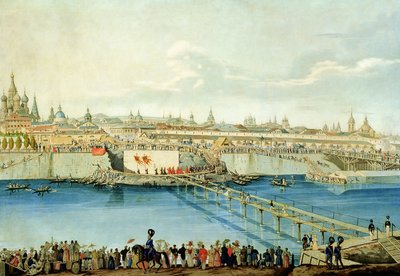 Układanie mostu Moskvoretsky w Moskwie, 1830 autorstwa Charles de Hampeln
