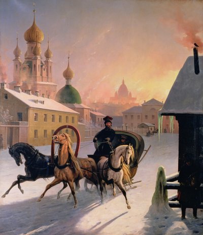 Trojka na ulicy w Petersburgu, lata 50. XIX wieku autorstwa Charles de Hampeln