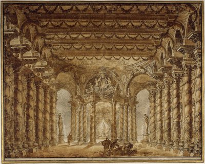 Scenografia do opery Armide Jean-Baptiste Lully, 1760. autorstwa Charles de Wailly