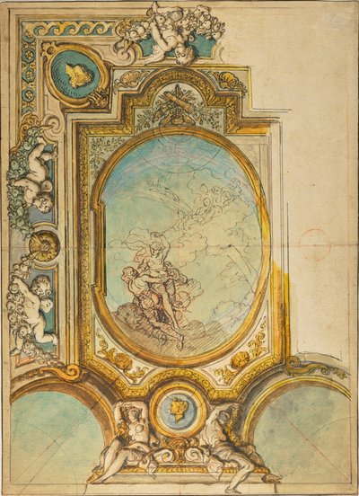Studia do dekoracji sufitu z Apoteozą Psyche (recto); Studia do dekoracji sufitu z Apoteozą Psyche (verso) autorstwa Charles de la Fosse