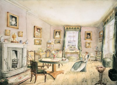 Salonik, East Wood, Siano, f54 z albumu wnętrz, 1843 autorstwa Charlotte Bosanquet