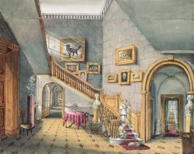 Klatka schodowa, Strood Park, f26 z Albumu wnętrz, 1843 autorstwa Charlotte Bosanquet