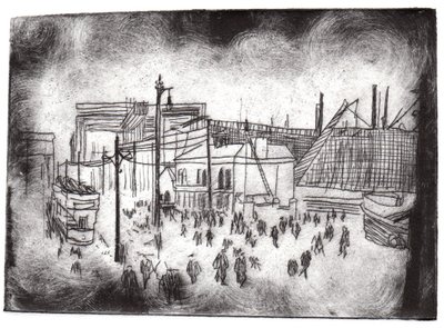 Belfast Docks, 2015 (trawienie suche i cyfrowe) autorstwa Charlotte Orr