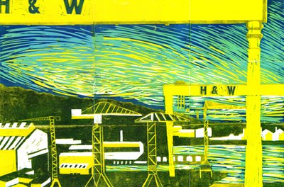 Harland & Wolff Cranes, Belfast, 2022 (linodruk) autorstwa Charlotte Orr