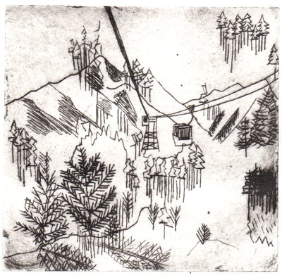 Mayrhofen Mountains, 2015 (trawienie suche i cyfrowe) autorstwa Charlotte Orr
